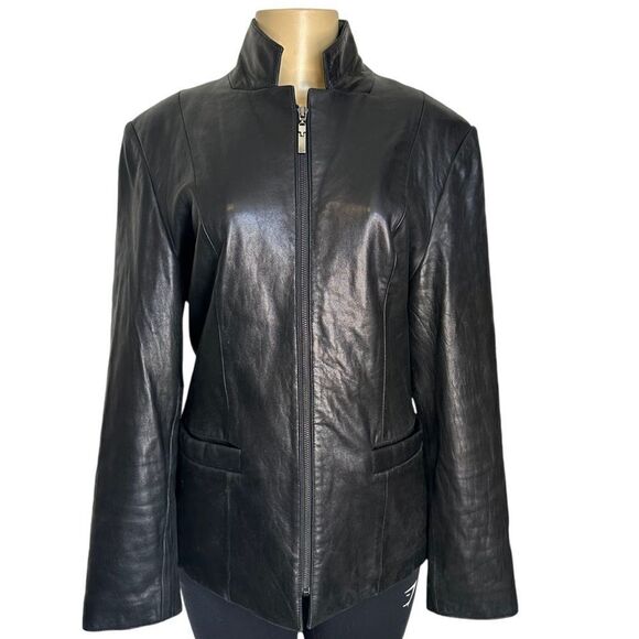 Jones New York Vintage Black Full Zip Up Leather Jacket Size: Medium women’s - Picture 1 of 10